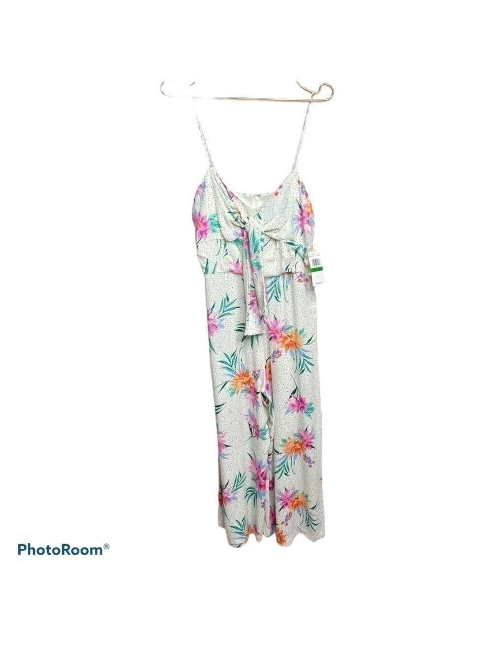 GIANNI BINI NWT Cropped Wide Leg Tropical Flowers And Polka Dot Jumpsuit Large - Picture 3 of 14